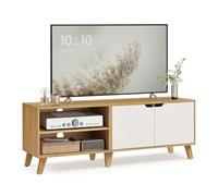 VASAGLE Mueble de TV de 2 Puertas, Soporte de TV con Estantes Ajustables, Largo de 140 cm, para Televisores de 60 Pulgadas, para Salón, Comedor, Dormitorio, Roble Natural y Blanco Crema LTV027N01
