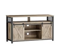 VASAGLE Mueble de TV, hasta 60 Pulgadas, Puertas Correderas | Soporte de TV, Estantes Ajustables, Marco Metálico, marrón camello y negro mate, Colección DAXTON LTV46B50