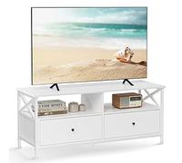 VASAGLE Mueble de TV, Mesa de TV de hasta 55 Pulgadas, con 2 Cajones y 2 Compartimentos Abiertos, 120 x 40 x 50 cm, para Salón, Dormitorio, Marco de Acero, Blanco LTV300B46