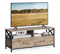 VASAGLE Mueble de TV, Mesa de TV de hasta 55 Pulgadas, Largo de 120 cm, con 2 Cajones y 2 Estantes Abiertos, 40 x 120 x 50 cm, para Salón, Dormitorio, Marco de Acero, Marrón Roble y Negro LTV300B50