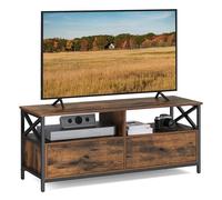 VASAGLE Mueble de TV, Mesa de TV de hasta 55 Pulgadas, Largo de 120 cm, con 2 Cajones y 2 Estantes Abiertos, 40 x 120 x 50 cm, para Salón, Dormitorio, Marco de Acero, Marrón Rústico y Negro LTV300B01