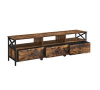 VASAGLE Mueble de TV, Mesa de TV de hasta 80 Pulgadas, con 3 Cajones de Tela y 3 Compartimentos Abiertos, 178 x 40 x 50 cm, para Salón, Dormitorio, Marco de Acero, Marrón Rústico y Negro Marrón y Negr