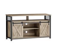 VASAGLE Mueble de TV, Mesa de TV hasta 60 Pulgadas, Soporte de TV con Estantes Ajustables, Puertas Correderas, Marco Metálico, Marrón Roble y Negro Oak brown and black