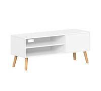 VASAGLE Mueble de TV, Mesa de TV, para televisores de hasta 55 Pulgadas, Largo de 120 cm, Centro de Entretenimiento, de Mediados de Siglo para Salón, Dormitorio, Blanco/Marrón Rústico