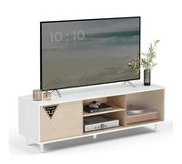 VASAGLE Mueble de TV, Mesa TV, Snapsemble, Vidrio Ranurado, 140 x 39 x 45 cm