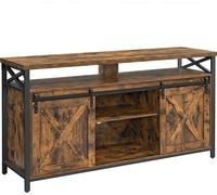 VASAGLE: Mueble para televisión, apto para televisores de hasta 65 pulgadas, con estantes interiores ajustables, puerta de estilo rústico, diseño de estilo campestre, marco de metal, color marrón y vi