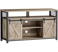 VASAGLE, mueble para televisor, mueble bajo para televisores de hasta 152 cm (60 pulgadas), mesa de televisión con estantes internos ajustables, puerta corredera, estructura de metal, color roble marr