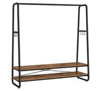 VASAGLE Perchero Burro, Perchero Recibidor con 2 Estantes, 6 Ganchos en Forma de S, Marco de Acero, 45 x 138 x 160 cm, para el Dormitorio, Marrón Rústico y Negro/Beige Natural y Blanco Mate Marrón Rús
