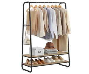 VASAGLE Perchero Burro, Perchero Recibidor con 2 Estantes, 6 Ganchos en Forma de S, Marco de Acero, 45 x 100 x 160 cm, para el Dormitorio, Marrón Turquesa y Negro Mate RGR112K01