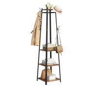 VASAGLE Perchero, con 4 Estantes, Perchero Recibidor con Ganchos para Bufandas, Bolsos, Paraguas, Marco de Acero, Estilo Industrial, para Entrada, Sala de Estar, Marrón Rústico y Negro Tinta LCR80X