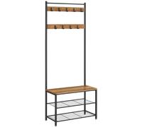 VASAGLE - Perchero con estante para zapatos, mueble de entrada con banco, 3 en 1, marco de acero, para entrada y pasillo, 32 x 70 x 175 cm, estilo industrial, Crudo y Negro/Marrón Rústico y Negro/Noga
