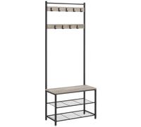 VASAGLE - Perchero con estante para zapatos, mueble de entrada con banco, 3 en 1, marco de acero, para entrada y pasillo, 32 x 70 x 175 cm, estilo industrial, Crudo y Negro/Marrón Rústico y Marrón Rús