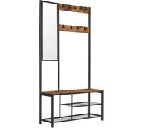 VASAGLE, perchero con ganchos, armario para ropa con espejo, zapatero y estantes, 36 x 98 x 185 cm, ideal para pasillos, dormitorios o salones