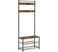 VASAGLE, perchero con soporte para zapatos, diseño industrial, con asiento y soporte para zapatos para el pasillo, con ganchos y 3 estantes
