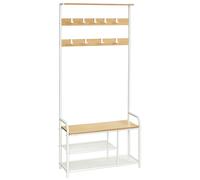 VASAGLE Perchero con Zapatero, Mueble Recibidor con 9 Ganchos Extraíbles, Banco, Estante, 30 x 85 x 180,5 cm, Pasillo Dormitorio Apartamento, Industrial, Marrón Rústico y Negro/Roble y Blanco, Regalo