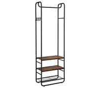 VASAGLE Perchero con Zapatero, Perchero con Banco, Estantes de Almacenamiento, Vestíbulo, Dormitorio, 58 x 28 x 181 cm, Estilo Escandinavo, Marrón Rústico y Negro HSR81BX