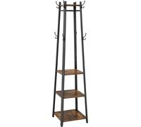 VASAGLE - Perchero de diseño industrial con 3 estantes, ganchos y barra para colgar. Estructura de metal resistente, aspecto de madera, estilo vintage