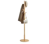 VASAGLE Perchero de madera maciza, con 7 ganchos, 3 opciones de altura, para abrigos, sombreros, bolsos, bolsos, para entrada, pasillo, ganchos de madera de caucho y poste, color beige natural