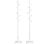 VASAGLE Perchero de Madera Maciza, Juego de 2, Perchero de Pie con 8 Ganchos para Abrigo, Sombrero, Bolso, Cartera, para Entrada, Pasillo, Ganchos y Mástil de Madera de Caucho, Blanco Nube White