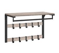 VASAGLE Perchero de Pared, 10 Ganchos Extraíbles, Barra de Colgar | Perchero Colgante, Doble Fila de Ganchos, para Pasillo, Dormitorio, Baño, Greige y Negro, Colección COLEX LCR101B02