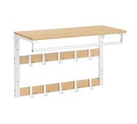 VASAGLE Perchero de Pared, con 10 Ganchos Extraíbles y Barra de Colgar | Perchero Colgante, Doble Fila de Ganchos, para Pasillo, Dormitorio, Baño, Roble y Blanco, Colección COLEX LCR101W09