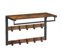 VASAGLE Perchero de Pared, con 10 Ganchos Extraíbles y Barra de Colgar | Perchero Colgante, Doble Fila de Ganchos, para Pasillo, Dormitorio, Baño, Marrón Rústico y Negro, Colección COLEX LCR101B01