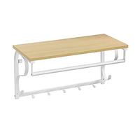 VASAGLE - Perchero de pared industrial con estante, 5 ganchos, barra de suspensión para pasillo, cuarto de baño, sala de estar, color madera y blanco LCR11WY