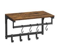 VASAGLE - Perchero de pared, mueble de entrada, vestuario, con 8 ganchos y estante, para salón, pasillo, dormitorio, 40 x 24 x 24 cm, marrón rústico y negro marrón rústico y negro
