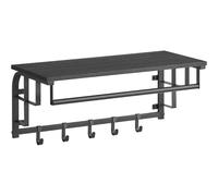 VASAGLE Perchero de Pared, Perchero Colgante con 5 Ganchos Extraíbles, Estante Montado en Pared, Barra de Colgar, para Pasillo, Dormitorio, Sala de Estar, Gris Antracita y Negro/ Roble Dorado y Blanco