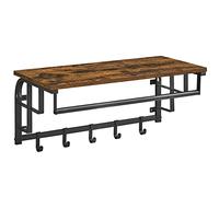 VASAGLE Perchero de Pared, Perchero Colgante con 5 Ganchos Extraíbles, Estante Montado en Pared, Barra de Colgar, para Pasillo, Dormitorio, Sala de Estar, Marrón Rústico y Negro LCR12BX