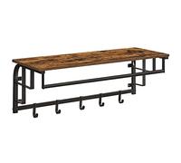 VASAGLE Perchero de Pared, Perchero Colgante con 5 Ganchos Extraíbles, Estante Montado en Pared, Barra de Colgar, para Pasillo, Dormitorio, Sala de Estar, Marrón Rústico y Negro LCR102B01