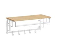 VASAGLE Perchero de Pared, Perchero Colgante con 5 Ganchos Extraíbles, Estante Montado en Pared, Barra de Colgar, para Pasillo, Dormitorio, Sala de Estar, Roble Dorado y Blanco Nube LCR012N01