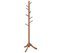 VASAGLE Perchero de pie con 8 Ganchos, Perchero de Madera para Ropa, Sombreros, Bolsos, Paraguas, Madera de Caucho Maciza, Nogal Oscuro URCR01WN