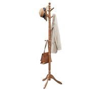 VASAGLE Perchero de pie de 10 ganchos, de madera, para colgar en la entrada, para ropa, sombreros, bolsos, paraguas, madera de caucho maciza, nogal oscuro URCR03WN