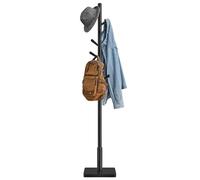 VASAGLE Perchero, Madera Maciza, en Forma de Árbol, 8 Ganchos para Chaquetas, Sombreros, para Pasillo, Ganchos y Barra de Soporte de Madera de Caucho, Negro Tinta RCR010B01