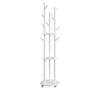 VASAGLE Perchero de Pie, Perchero con 11 Ganchos y 3 Estantes, 4 Ruedas Giratorias de 360° y Extraíbles, Ganchos y Postes de Madera, para Entrada Dormitorio Salón, Negro Tinta/Blanco Nube/Natural, Reg