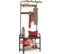 VASAGLE, perchero independiente para pasillo, soporte para ropa con ganchos desmontables, banco y estante para zapatos, altura 183 cm, acero, estilo industrial