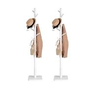 VASAGLE Perchero, Juego de 2, Madera Maciza, en Forma de Árbol, 8 Ganchos para Chaquetas, Sombreros, para Pasillo, Ganchos y Barra de Soporte de Madera de Caucho, Blanco Nube RCR210W02