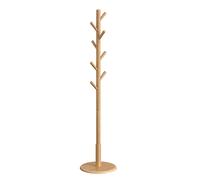 VASAGLE Perchero, Madera Maciza, en Forma de Árbol, 8 Ganchos para Chaquetas, Sombreros, para Pasillo, Ganchos y Barra de Soporte de Madera de Caucho, Natural, Regalo de Navidad Natural