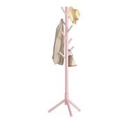 VASAGLE Perchero, Madera Maciza, en Forma de Árbol, 8 Ganchos para Chaquetas, Sombreros, para Pasillo, Ganchos y Barra de Soporte de Madera de Caucho, Rosa Pastel RCR004R01
