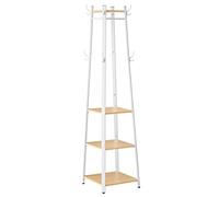 VASAGLE Perchero, con 4 Estantes, Perchero Recibidor con Ganchos para Bufandas, Bolsos, Paraguas, Marco de Acero, Estilo Industrial, para Entrada, Sala de Estar, Roble Dorado y Blanco Nube LCR080W09