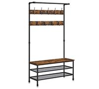 VASAGLE Perchero, Mueble Recibidor Grande con Banco, 9 Ganchos, Zapatero, Perchero, 41,5 x 100 x 182 cm, para Pasillo Salón Dormitorio, Marrón Rústico y Negro HSR47BX