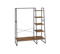 VASAGLE perchero para ropa, perchero con zapatero, estante de almacenamiento de 5 niveles, 6 ganchos laterales, para dormitorio, sala de estar, marrón rústico y negro Rustic brown and black