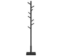VASAGLE Perchero, Perchero de Madera Maciza, Perchero de Pie con 8 Ganchos para Abrigo, Sombrero, Bolso, Cartera, para Entrada, Pasillo, Ganchos y Mástil de Madera de Caucho, Negro Tinta/Beige Natural