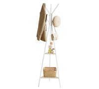VASAGLE Perchero, Perchero para Abrigos, Perchero para Sombreros y Abrigos, Estilo Industrial, con 2 Estantes, para Ropa, Sombrero, Bolsa, Blanco Perla y Beige Natural RCR016N01