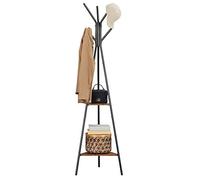 VASAGLE Perchero, Perchero para Abrigos, Perchero para Sombreros y Abrigos, Estilo Industrial, con 2 Estantes, para Ropa, Sombrero, Bolsa, Marrón Rústico y Negro RCR16BXV1