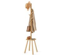 VASAGLE Perchero, Perhcero de Suelo, con 8 Ganchos y Estante de Almacenamiento, 170,5 cm de Altura, para Abrigos Sombreros Bolsos, Entrada Pasillo Dormitorio, Beige Natural RCR033N01