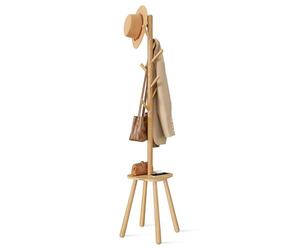 VASAGLE Perchero, Perhcero de Suelo, con 8 Ganchos y Estante de Almacenamiento, 170,5 cm de Altura, para Abrigos Sombreros Bolsos, Entrada Pasillo Dormitorio, Beige Natural RCR033N01