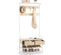 VASAGLE Perchero Recibidor, Mueble de Entrada con 10 Ganchos Extraíbles, 2 Cajones, Banco Zapatero, Diseño Separable, 30 x 80,4 x 181,6 cm, Marrón Rústico y Negro Tinta/Gris Carbón y Negro/Roble Dorad