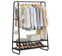 VASAGLE, perchero, soporte para abrigos, armario, con 2 estantes, 6 ganchos en forma de S, estructura de acero, 45 x 100 x 160 cm, para dormitorio, pasillo, entrada, color ébano mate - RGR112B03